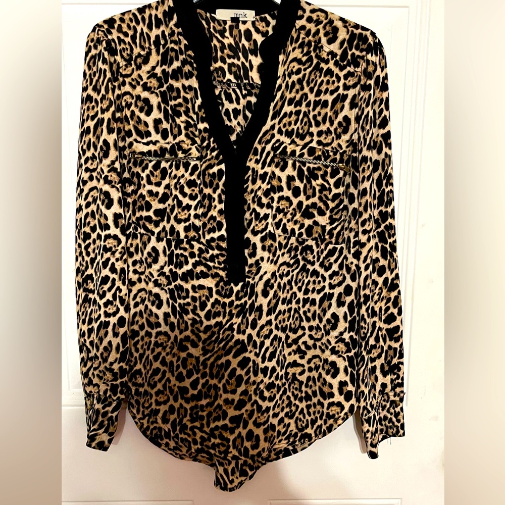 MNK animal print long sleeve blouse size Medium